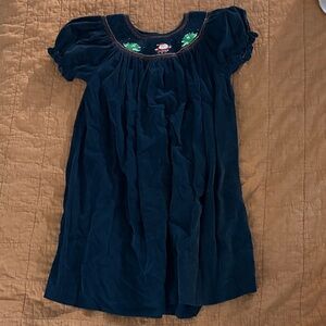 Navy Blue Kids Dress with Embroidered Christmas Smocked. Lightweight corduroy.